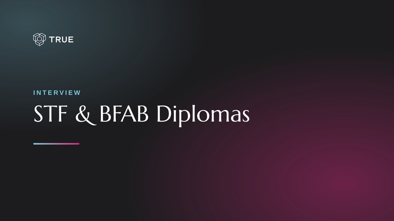 TRUE intervjuvinjett för STF Ingenjörsutbildning och BFAB diplomprogram, utfärdade som blockkedjesäkrade diplom