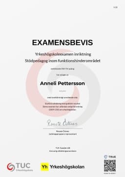 Examensbevis, TUC Yrkeshögskola