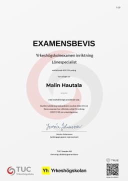 Examensbevis, TUC Yrkeshögskola