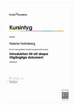 Kursintyg, Funka Academy