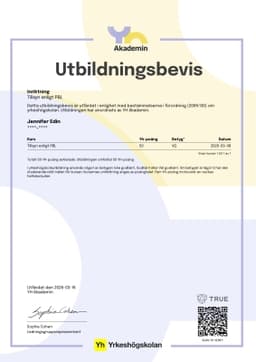 Utbildningsbevis, YH Akademin - (YA)