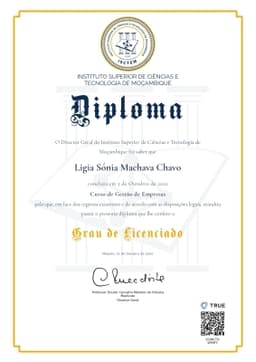 Diploma, Instituto Superior de Ciências e Tecnologia de Moçambique