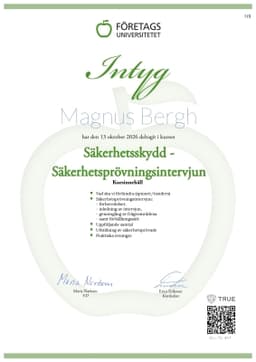 Intyg, Företagsuniversitetet