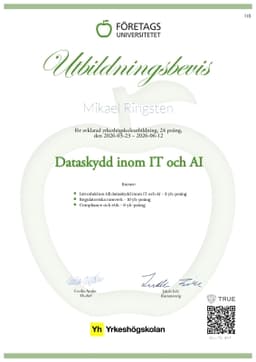Utbildningsbevis, Företagsuniversitetet YH