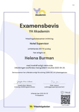 Examensbevis, YH Akademin - (YA)