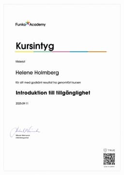 Kursintyg, Funka Academy