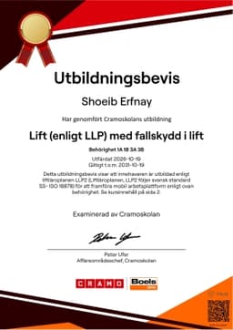 Utbildningsbevis, Cramo - CramoSkolan