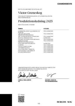 EXAMENSBEVIS, Berghs School of Communication