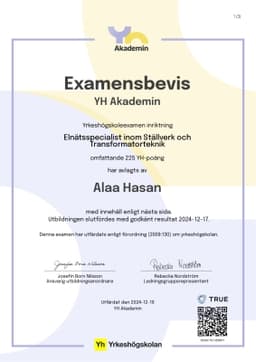 Examensbevis, YH Akademin - (YA)
