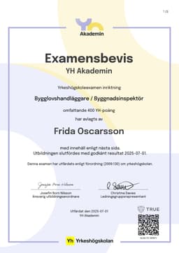 Examensbevis, YH Akademin - (YA)