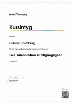 Kursintyg, Funka Academy