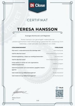 Certifikat - Di Close, Di Close Chefsnätverket