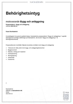 Behörighetsintyg, Nackademin
