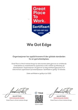 Certifiering , GreatPlaceToWork Norge
