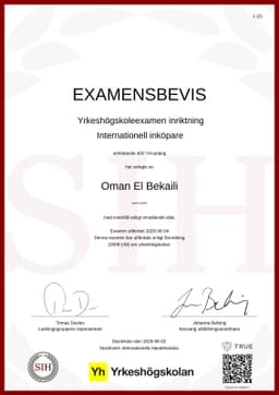 Examensbevis, SIH - Stockholms Internationella Handelsskola