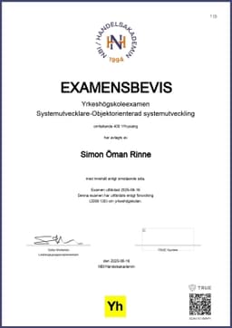 Examensbevis, NBI/Handelsakademin