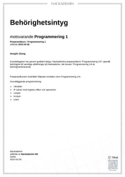 Behörighetsintyg, Nackademin