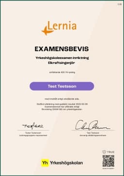 Examensbevis, Lernia Utbildning