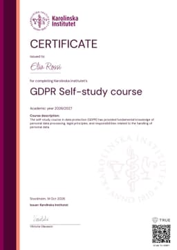 Certificate, KI - Karolinska Institutet