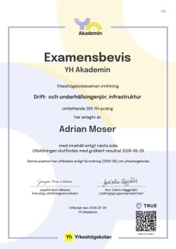 Examensbevis, YH Akademin - (YA)