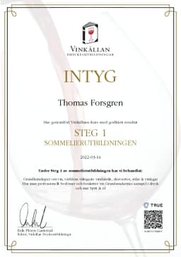 Intyg, Vinkällan Dryckesutbildningar