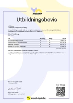 Utbildningsbevis, YH Akademin - (YA)