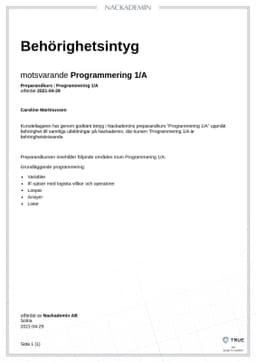 Behörighetsintyg, Nackademin
