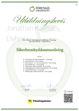 Utbildningsbevis, Företagsuniversitetet YH