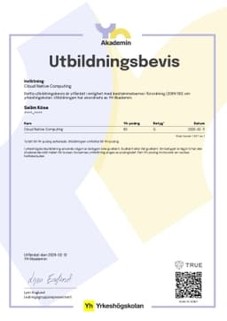 Utbildningsbevis, YH Akademin - (YA)