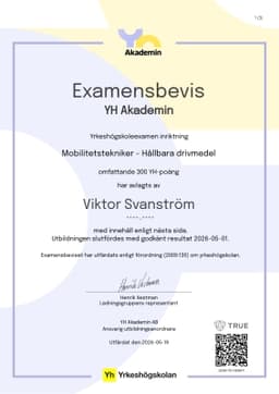 Examensbevis, YH Akademin - (YA)