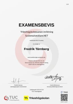 Examensbevis, TUC Yrkeshögskola