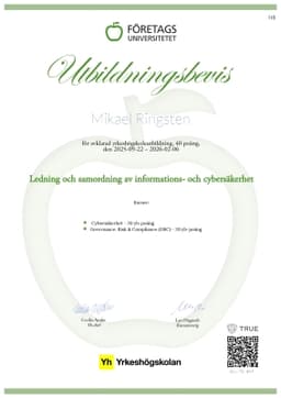 Utbildningsbevis, Företagsuniversitetet YH