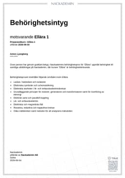 Behörighetsintyg, Nackademin