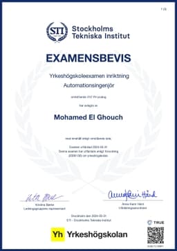 Examensbevis, STI - Stockholms Tekniska Institut