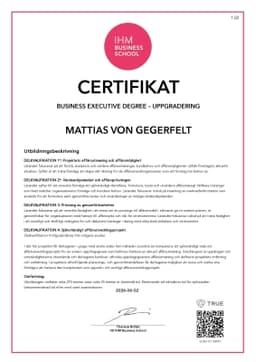 Certifikat, IHM Business School