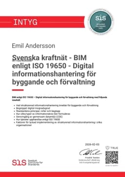 Intyg, SIS - Svenska institutet för Standarder